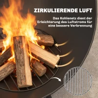 Outsunny Feuerschale 60 x 53 x 66cm verstellbar Feuerstelle mit Schürhaken Kohlegitter Ständer Schwarz(m-8)
