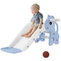 AIYAPLAY Tobogán Infantil 3 en 1 para Niños 1-3 Años con Escalera Canasta de Baloncesto y Diseño de Jirafa 106x51,5x52 cm Azul(m-10)