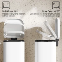 HOMCOM 30L Kitchen Bin, Compact Pedal Bin with Soft-Close and Stay-Open Lid, Removable Bucket for Kitchen, Home, Office, White(m-5)