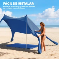 Outsunny Tenda de Praia Dobrável com Esteira UPF50+ Postes de Alumínio Pá Estacas e Bolsa de Transporte 208x200 cm Azul(m-7)