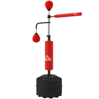 HOMCOM Punching Ball de Boxe com Altura Ajustável com 2 Bolas de Velocidade Barra Giratória 360° 88x50x160-230 cm Vermelho e Preto(m-11)