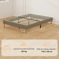 HOMCOM Cadre de lit 140 x 190 cm avec sommier à lattes en bois, lit double rembourré en velours côtelé, gris(m-3)