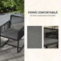 Outsunny Set de Mobilier de Grădină din 3 Piese din Ratan, Set cu Masă din Sticlă Securizată și Perne Moi, 53x57x77 cm, Negru(m-5)