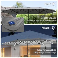 Outsunny 4.4m Double-Sided Sun Umbrella Patio Parasol LED Solar Lights Dark Grey(m-4)