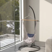 Outsunny Hanging Hammock Chair Stand with Round Base, C Hanging Swing Stand Frame for Swing/Egg/Hammock Chair, Indoor & Outdoor, Heavy Duty 330 lbs, Black(m-8)