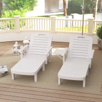 Outsunny Set 2 Sdraio da Giardino Regolabili con Tavolino e Braccioli, in Polipropilene, 79x158x88 cm, Bianco(m-8)