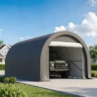 Outsunny Garaje Exterior para Coche 3x5 m Impermeable con Tejido PE Resistente Marco de Acero Galvanizado UPF30+ Gris(m-9)
