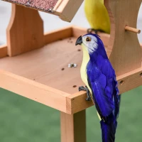 PawHut Comedouro para pássaros exterior de pé, telhado resistente às intempéries, madeira maciça, 55 x 55 x 144 cm, madeira natural(m-4)