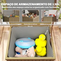 Outsunny Baú de Exterior em Madeira 130L Arca de Armazenamento com Forro Tampa Articulada e Correia 63x51x58,5 cm Castanho(m-4)