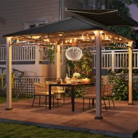 Outsunny 3 x 3 m Decorative Metal Gazebo - Black/Wood-Effect(m-7)