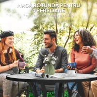 Outsunny Masă Rotundă de Grădină pentru Maxim 4 Persoane cu Gaură pentru Umbrelă, Ø96,5x71 cm, Negru(m-6)