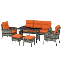 Outsunny 6 Pieces Rattan Garden Furniture Set with Dining Table and Cushions, Orange(m-11)