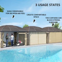 Outsunny 3 x 4m Hardtop Gazebo Canopy with Metal Roof, Aluminium Gazebo Permanent Pavilion with Netting and Curtains, Brown(m-4)