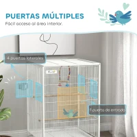 PawHut Jaula para Pájaros con Ruedas con Comederos Perchas Columpio y Bandeja Extraíble 48x46x78 cm Blanco(m-4)