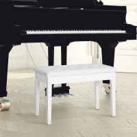 HOMCOM pianokruk pianobank traditionele landelijke stijl cosmetische kruk opbergruimte rubberhout kunstleer wit 76 x 36 x 50 cm(m-10)