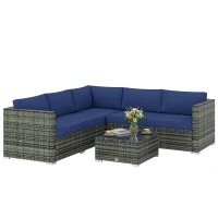 Outsunny Four-Piece Rattan Sofa Set - Blue(m-10)