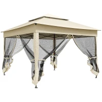 Outsunny Tenda Dobrável de Exterior Tenda de Jardim com Teto Duplo Rede Mosquiteira Amovível 325x325x270 cm Creme(m-1)