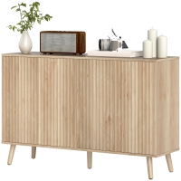 HOMCOM Buffet salon, meuble de rangement avec 4 portes cannelés à ouverture par pression 120 x 35 x 77,5 cm, chêne