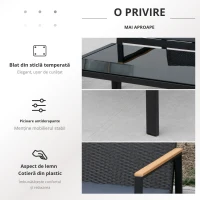 Outsunny Set Mobilier de Grădină din Ratan din 2 Scaune cu Brațe pentru Terasă, Bancă și Masă de Cafea, 80x42x37 cm, Negru(m-6)