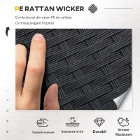 Outsunny Set Mobilier de Grădină din Ratan din 2 Scaune cu Brațe pentru Terasă, Bancă și Masă de Cafea, 80x42x37 cm, Negru(m-7)