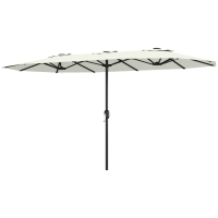 Outsunny Parasol de jardin extérieur, grand parasol double 4,6 m avec manivelle et protection UV50+, housse de protection, crème