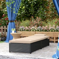 Outsunny Rattan Sun Lounger with 5-Level Reclining Back Side Tray and Cushion, Black(m-8)