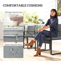 Outsunny Rattan Bistro Set, 3 Piece Garden Furniture Set with Glass Top Table and Cushions, Light Grey(m-6)