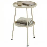 Outsunny Tavolino da Giardino Ø36 cm, Tavolino da Balcone in Metallo, Tavolo da Esterno Rotondo per Giardino, Terrazza e Balcone, Bianco Crema(m-6)