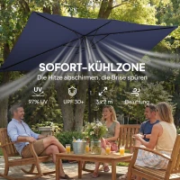 Outsunny parasol LED Solar ca. 300 x 200 cm kantelbaar balkonparasol met slinger beschermhoes, UV-bescherming, draaibaar Marineblauw(m-6)