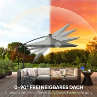 Outsunny Hangparasol LED Solar ca. Ø300 cm draaibaar parasol met slinger, voet en beschermhoes lichtgrijs(m-6)