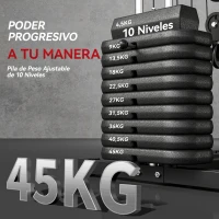 HOMCOM Máquina de Musculación con Placas de Peso de 45 kg Carga Max. 100 kg para Entrenamiento Fitness en Hogar Gimnasio Negro(m-5)