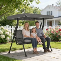 Outsunny 3-Seater Garden Swing Seat, Outdoor Swing Chair with Adjustable Waterproof Canopy, Light Grey(m-2)