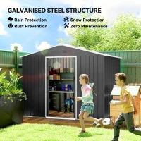 Outsunny 8 x 6ft Galvanised Steel Shed, with Double Door - Dark Grey(m-4)