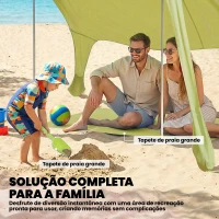 Outsunny Tenda de Praia Dobrável com Tapete UPF50+ Postes de Alumínio Pá Estacas e Bolsa de Transporte 208x200 cm Verde(m-5)