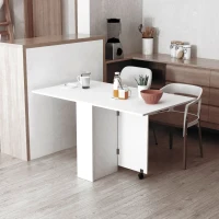 HOMCOM Mesa de Sala de Jantar Dobrável Mesa de Madeira com 2 Prateleiras de Armazenamento e Rodas para Cozinha 75x140x74 cm Branco(m-2)