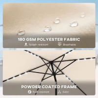 Outsunny Parasol LED Solarny ok. 300 x 200 cm regulowany Parasol Balkonowy z Korbką Pokrowiec UV Ochrona Obracany Kremowy(m-7)