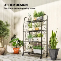 Outsunny 4-Tier Metal Plant Stand, Heavy Duty Ladder Shelf Potted Plants Display Rack with Lockable Wheels(m-4)