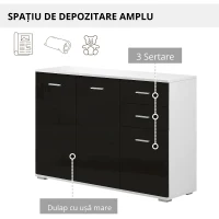 HOMCOM Dulapior-consola cu Usi si Sertare Negru Lucios 106 x 76 x 35 cm(m-6)