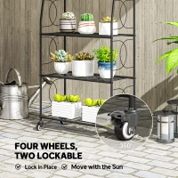 Outsunny 4-Tier Metal Plant Stand, Heavy Duty Ladder Shelf Potted Plants Display Rack with Lockable Wheels(m-5)