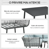 Outsunny Set de Grădină 4 Piese din Ratan și Aluminiu cu Măsuță de Cafea, 2 Canapele pe Colț și Fotoliu, Albastru(m-6)