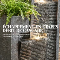 Outsunny Fontaine de jardin extérieure cascade 3 niveaux fontaine eau jardinière et mur d'eau moderne lumineuse 24 LED 101cm gris(m-6)