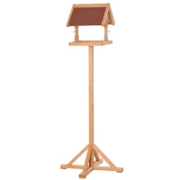 PawHut Comedero para pájaros exterior de pie, techo resistente a la intemperie, madera maciza, 55 x 55 x 144 cm, madera natural(m-8)