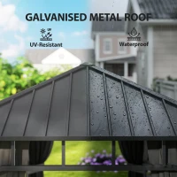 Outsunny 2 x 3.5 m Hardtop Gazebo with Galvanised Steel Roof, Waterproof Permanent Pavilion Garden Gazebo with Netting and Curtains for Patio, Deck, Dark Grey(m-4)