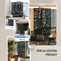 Outsunny Separé a 3 Ante Verticali in Acciaio con Motivo Tropicale, 122x45x198 cm, Nero(m-6)