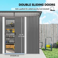 Outsunny 9ft x 6.5ft Garden Storage Shed with Top Window, Metal Outdoor Shed Tool House with Double Doors, Light Grey(m-5)