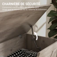 HOMCOM Coffre de rangement, banc de rangement avec couvercle rabattable et charnières de sécurité, 80 x 40 x 45 cm, gris(m-5)