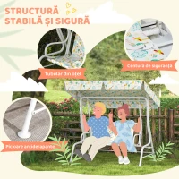 AIYAPLAY Leagăn pentru Copii de Exterior cu 2 Locuri, Acoperiș Reglabil și Centuri de Siguranță, 112x75x120 cm, Alb(m-4)
