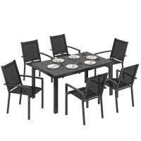 Outsunny Seven-Piece Garden Dining Set, with Plastic Wood-Top Table - Black(m-10)