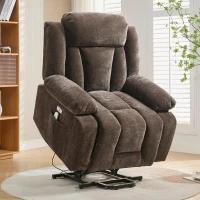 Electric Power Lift Recliner Armchair with Vibration Massage and Lumbar Heating, Sofa with Cup Holders & Side Pocket, 95L x 94W x 107H cm, Brown(m-1)