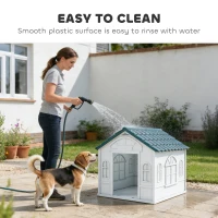 PawHut Plastic Weather-Resistant Dog House, for Indoors and Outdoors, Medium Dogs - White and Blue(m-5)